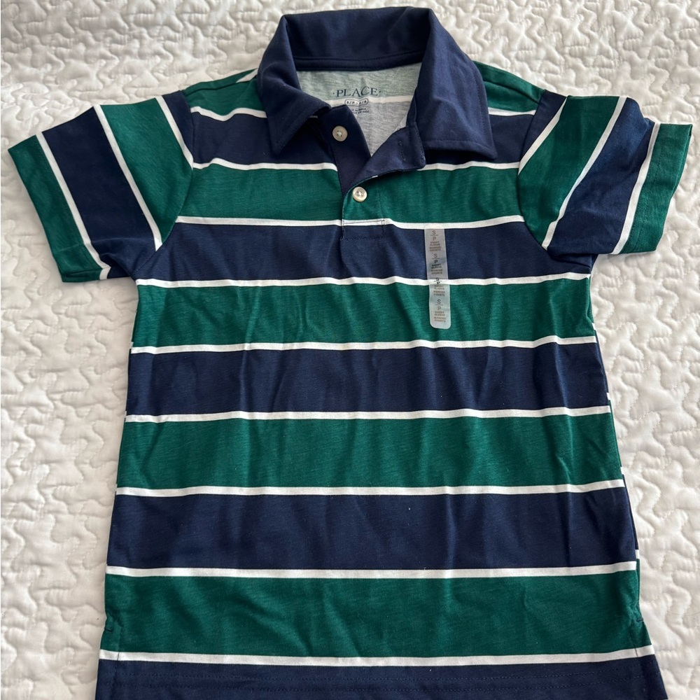 Brand New with tags! Children's Place Green and Blue Striped Polo (5/6)